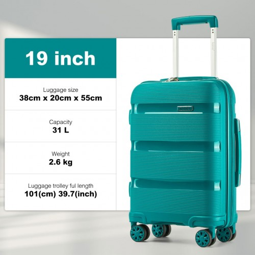 Kono 19-Inch PP Hardshell Carry-On Suitcase – Lightweight Cabin Luggage with TSA Lock & 360° Silent Spinner Wheels - Blue & Green