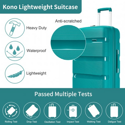 Kono 19-Inch PP Hardshell Carry-On Suitcase – Lightweight Cabin Luggage with TSA Lock & 360° Silent Spinner Wheels - Blue & Green