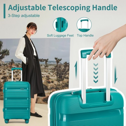 Kono 19-Inch PP Hardshell Carry-On Suitcase – Lightweight Cabin Luggage with TSA Lock & 360° Silent Spinner Wheels - Blue & Green