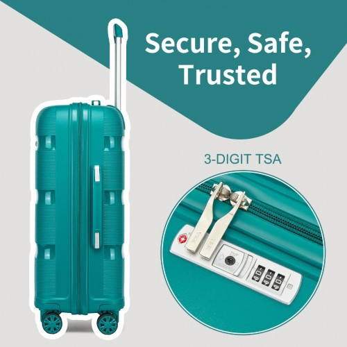 Kono 19-Inch PP Hardshell Carry-On Suitcase – Lightweight Cabin Luggage with TSA Lock & 360° Silent Spinner Wheels - Blue & Green
