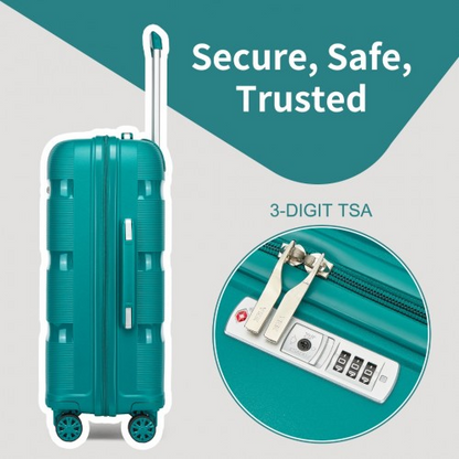 Kono 19-Inch PP Hardshell Carry-On Suitcase – Lightweight Cabin Luggage with TSA Lock & 360° Silent Spinner Wheels - Blue & Green