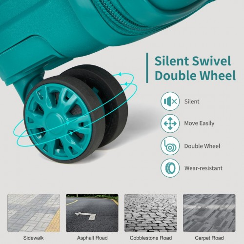 Kono 19-Inch PP Hardshell Carry-On Suitcase – Lightweight Cabin Luggage with TSA Lock & 360° Silent Spinner Wheels - Blue & Green