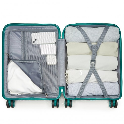 Kono 19-Inch PP Hardshell Carry-On Suitcase – Lightweight Cabin Luggage with TSA Lock & 360° Silent Spinner Wheels - Blue & Green