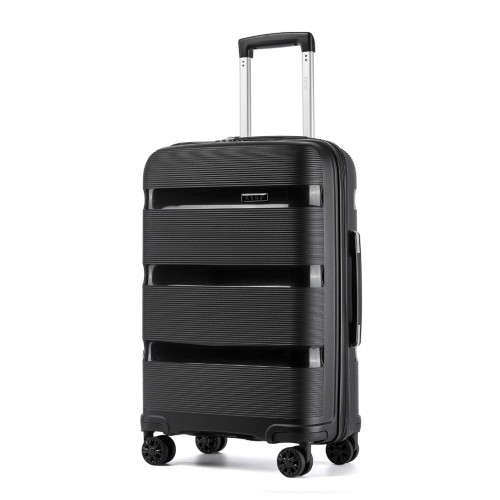 Kono 24-Inch PP Hardshell Suitcase – Durable Black Checked Luggage with TSA Lock & 360° Spinner Silent Wheels