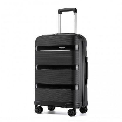 Kono 24-Inch PP Hardshell Suitcase – Durable Black Checked Luggage with TSA Lock & 360° Spinner Silent Wheels