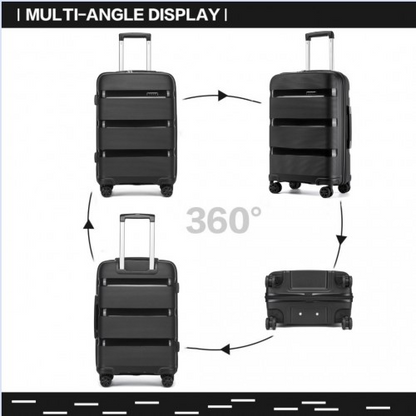 Kono 24-Inch PP Hardshell Suitcase – Durable Black Checked Luggage with TSA Lock & 360° Spinner Silent Wheels