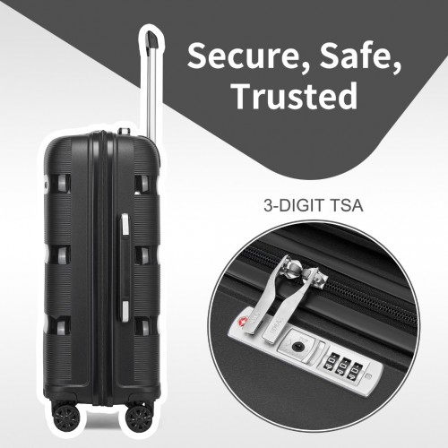 Kono 24-Inch PP Hardshell Suitcase – Durable Black Checked Luggage with TSA Lock & 360° Spinner Silent Wheels