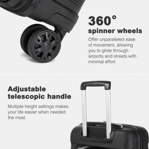 Kono 24-Inch PP Hardshell Suitcase – Durable Black Checked Luggage with TSA Lock & 360° Spinner Silent Wheels