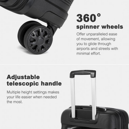 Kono 24-Inch PP Hardshell Suitcase – Durable Black Checked Luggage with TSA Lock & 360° Spinner Silent Wheels