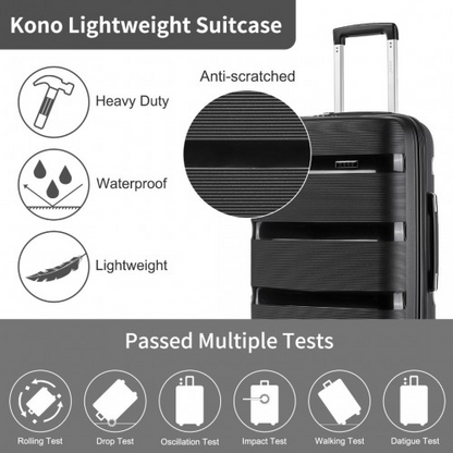 Kono 19-Inch PP Hardshell Carry-On Suitcase – Lightweight Cabin Luggage with TSA Lock & Silent Spinner Wheels – Black