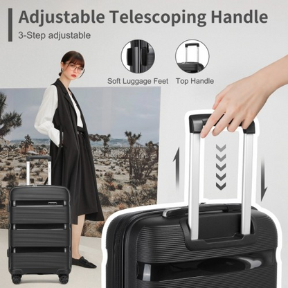 Kono 19-Inch PP Hardshell Carry-On Suitcase – Lightweight Cabin Luggage with TSA Lock & Silent Spinner Wheels – Black