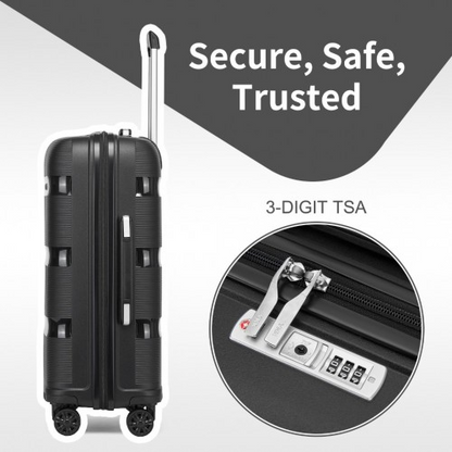 Kono 19-Inch PP Hardshell Carry-On Suitcase – Lightweight Cabin Luggage with TSA Lock & Silent Spinner Wheels – Black