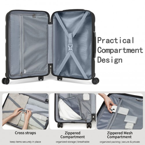 Kono 19-Inch PP Hardshell Carry-On Suitcase – Lightweight Cabin Luggage with TSA Lock & Silent Spinner Wheels – Black