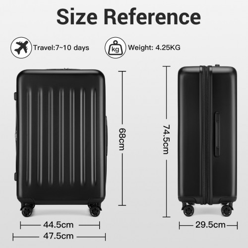 KSK2477 - Kono Durable 28 Inch Expandable ABS+PC Vertical Textured Hard Shell Suitcase with Secure 3-Digit Lock - Black