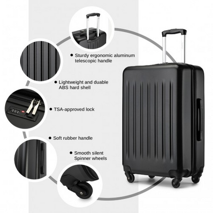 KSK2477 - Kono Durable 28 Inch Expandable ABS+PC Vertical Textured Hard Shell Suitcase with Secure 3-Digit Lock - Black