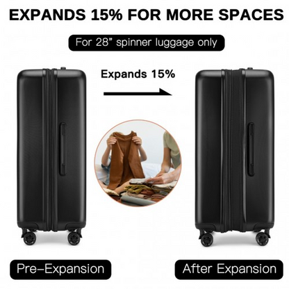 KSK2477 - Kono Durable 28 Inch Expandable ABS+PC Vertical Textured Hard Shell Suitcase with Secure 3-Digit Lock - Black