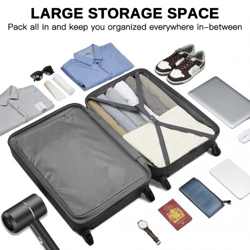 KSK2477 - Kono Durable 28 Inch Expandable ABS+PC Vertical Textured Hard Shell Suitcase with Secure 3-Digit Lock - Black