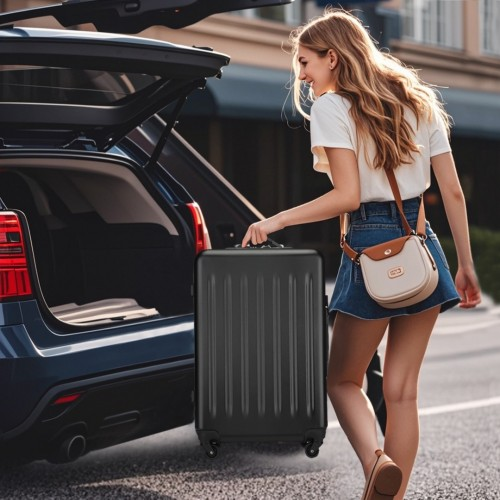 KSK2477 - Kono Durable 28 Inch Expandable ABS+PC Vertical Textured Hard Shell Suitcase with Secure 3-Digit Lock - Black