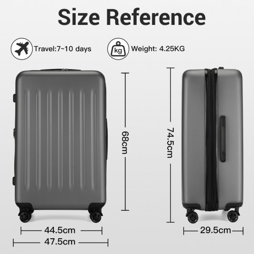 KSK2477 - Kono Durable 28 Inch Expandable ABS+PC Vertical Textured Hard Shell Suitcase with Secure 3-Digit Lock - Grey