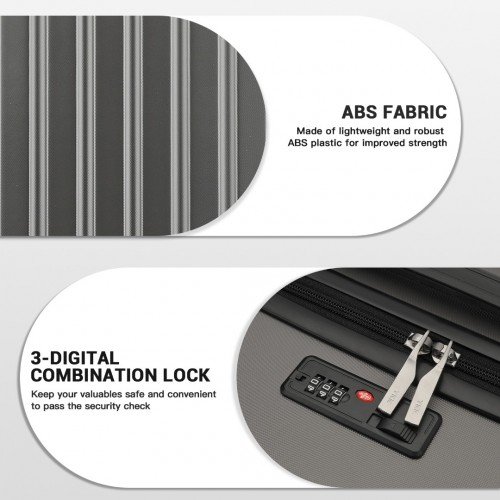 KSK2477 - Kono Durable 28 Inch Expandable ABS+PC Vertical Textured Hard Shell Suitcase with Secure 3-Digit Lock - Grey