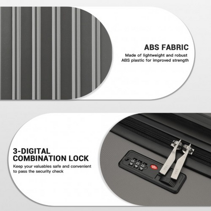 KSK2477 - Kono Durable 28 Inch Expandable ABS+PC Vertical Textured Hard Shell Suitcase with Secure 3-Digit Lock - Grey
