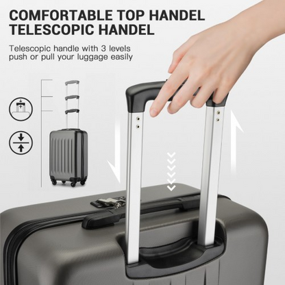 KSK2477 - Kono Durable 28 Inch Expandable ABS+PC Vertical Textured Hard Shell Suitcase with Secure 3-Digit Lock - Grey