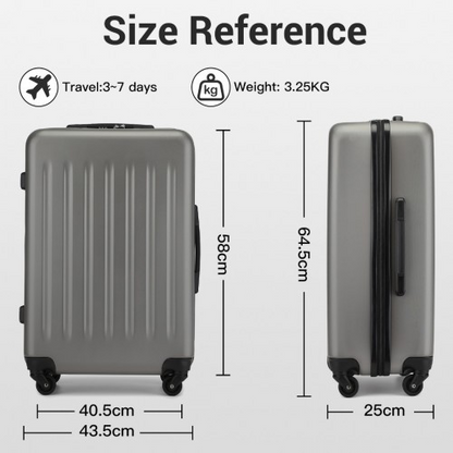 Kono 24-Inch Lightweight Check-in Suitcase - Durable ABS+PC with 3-Digit Secure Lock - Grey