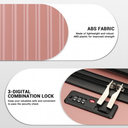 KSK2477 - Kono Durable 28 Inch Expandable ABS+PC Vertical Textured Hard Shell Suitcase with Secure 3-Digit Lock - Nude