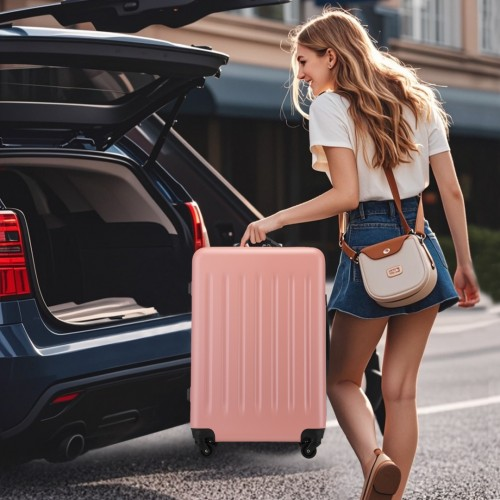 Kono 24 Inch Lightweight ABS+PC Check-in Suitcase with 3-Digit Lock - Nude