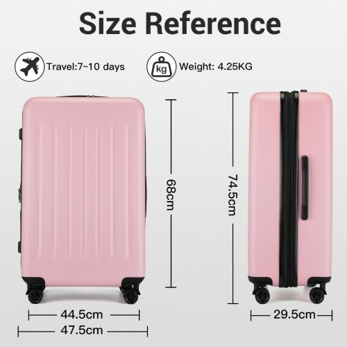KSK2477 - Kono Durable 28 Inch Expandable ABS+PC Vertical Textured Hard Shell Suitcase with Secure 3-Digit Lock - Pink