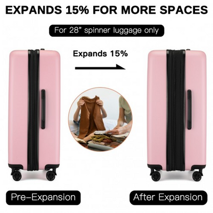 KSK2477 - Kono Durable 28 Inch Expandable ABS+PC Vertical Textured Hard Shell Suitcase with Secure 3-Digit Lock - Pink