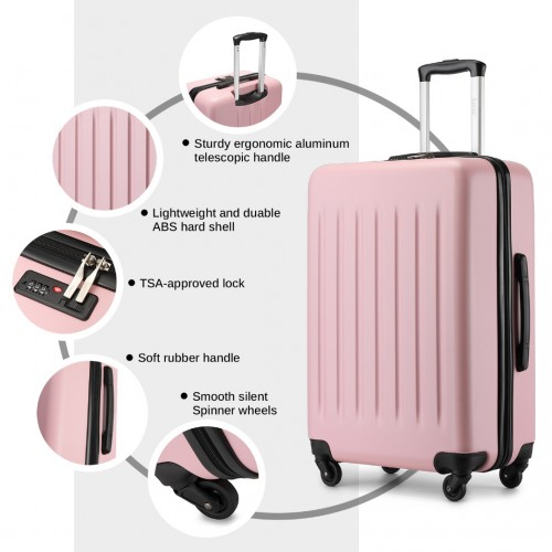 KSK2477 - Kono Durable 28 Inch Expandable ABS+PC Vertical Textured Hard Shell Suitcase with Secure 3-Digit Lock - Pink