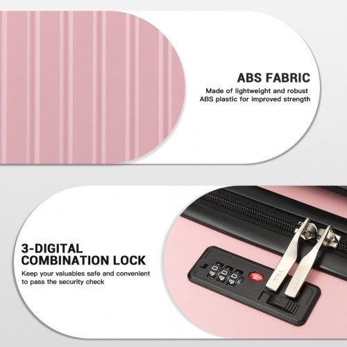 KSK2477 - Kono Durable 28 Inch Expandable ABS+PC Vertical Textured Hard Shell Suitcase with Secure 3-Digit Lock - Pink