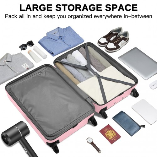 KSK2477 - Kono Durable 28 Inch Expandable ABS+PC Vertical Textured Hard Shell Suitcase with Secure 3-Digit Lock - Pink