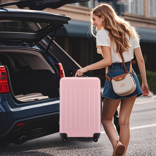 KSK2477 - Kono Durable 28 Inch Expandable ABS+PC Vertical Textured Hard Shell Suitcase with Secure 3-Digit Lock - Pink