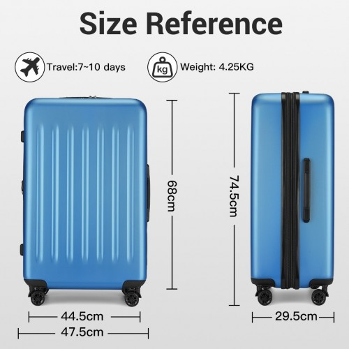 KSK2477 - Kono Durable 28 Inch Expandable ABS+PC Vertical Textured Hard Shell Suitcase with Secure 3-Digit Lock - Navy