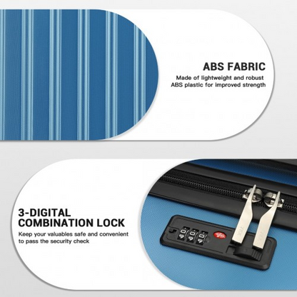 KSK2477 - Kono Durable 28 Inch Expandable ABS+PC Vertical Textured Hard Shell Suitcase with Secure 3-Digit Lock - Navy