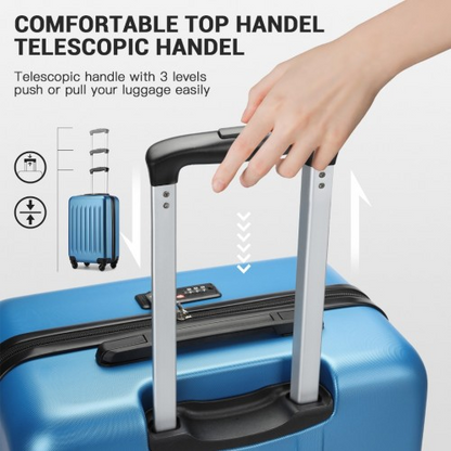 KSK2477 - Kono Durable 28 Inch Expandable ABS+PC Vertical Textured Hard Shell Suitcase with Secure 3-Digit Lock - Navy