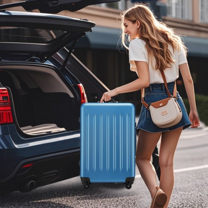 KSK2477 - Kono Durable 28 Inch Expandable ABS+PC Vertical Textured Hard Shell Suitcase with Secure 3-Digit Lock - Navy