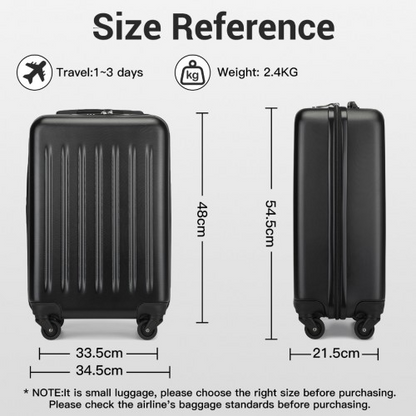 Kono 20 Inch Lightweight ABS+PC Carry-On Suitcase with Secure 3-Digit Lock - Black