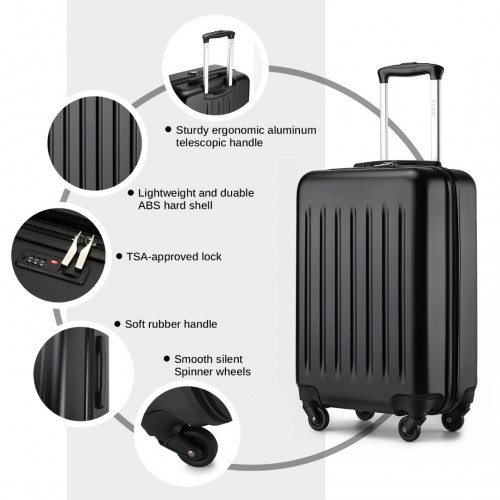 Kono 20 Inch Lightweight ABS+PC Carry-On Suitcase with Secure 3-Digit Lock - Black