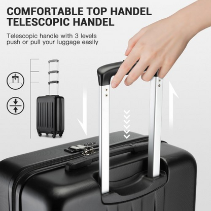 Kono 20 Inch Lightweight ABS+PC Carry-On Suitcase with Secure 3-Digit Lock - Black