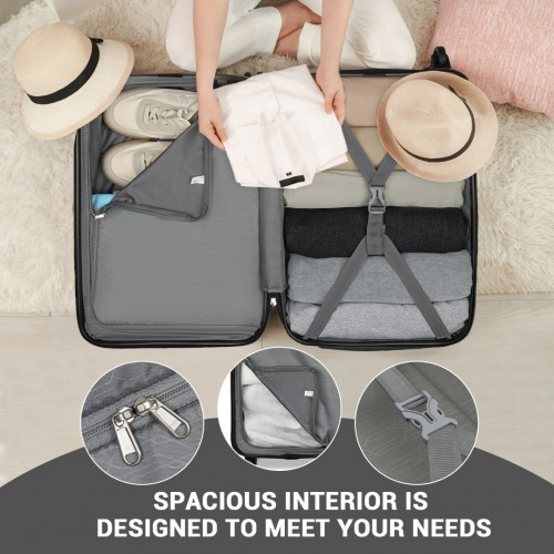 Kono 20 Inch Lightweight ABS+PC Carry-On Suitcase with Secure 3-Digit Lock - Black