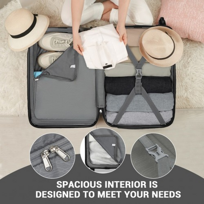 Kono 20 Inch Lightweight ABS+PC Carry-On Suitcase with Secure 3-Digit Lock - Black