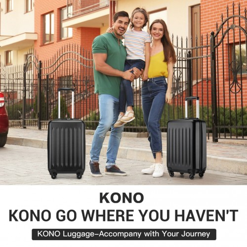 Kono 20 Inch Lightweight ABS+PC Carry-On Suitcase with Secure 3-Digit Lock - Black