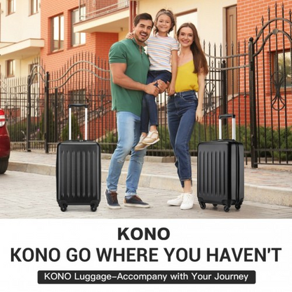 Kono 20 Inch Lightweight ABS+PC Carry-On Suitcase with Secure 3-Digit Lock - Black