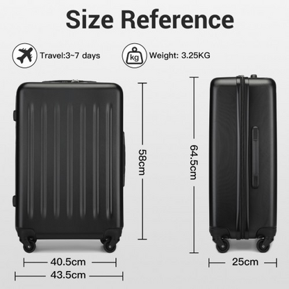 Kono 24 Inch Lightweight ABS+PC Check-in Suitcase with 3-Digit Lock - Black