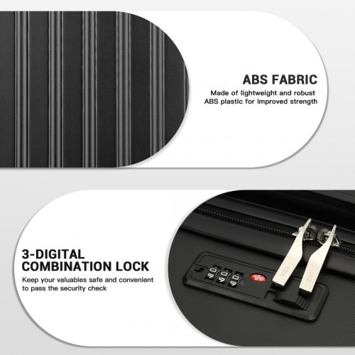 Kono 24 Inch Lightweight ABS+PC Check-in Suitcase with 3-Digit Lock - Black