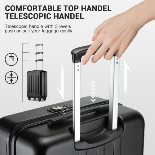 Kono 24 Inch Lightweight ABS+PC Check-in Suitcase with 3-Digit Lock - Black
