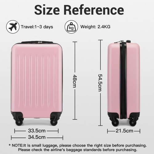 Kono 20 Inch Lightweight Durable ABS+PC Carry-On Suitcase with 3-Digit Lock - Pink